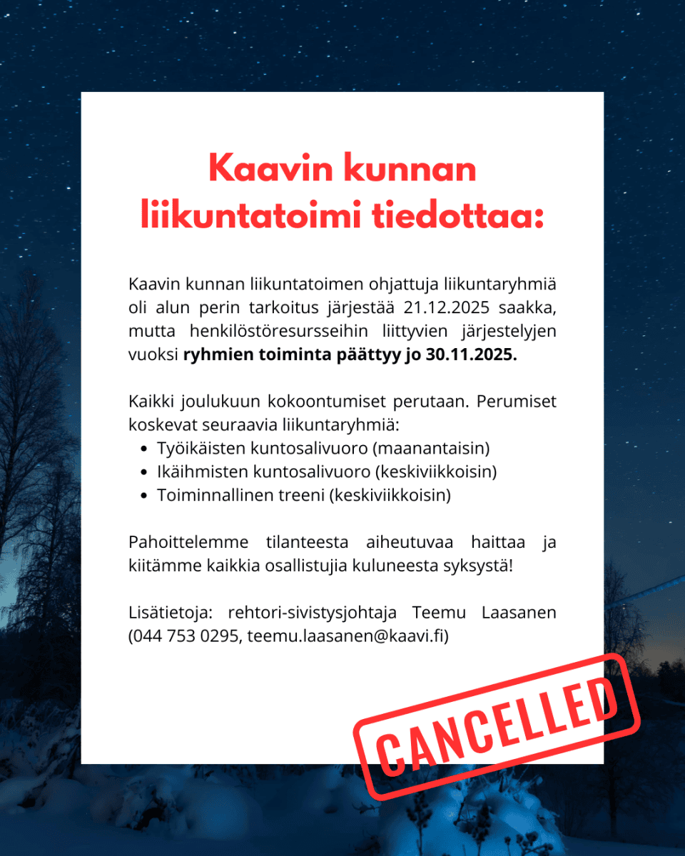 ohjattu liikunta perumisilmoitus – Kaavin kunta